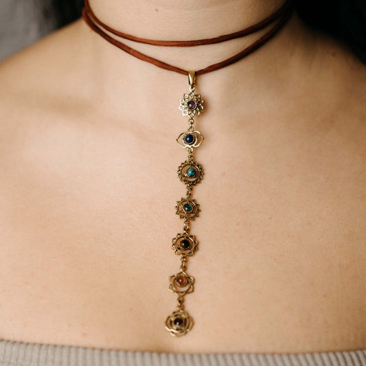 Kettenanhänger Chakren Steine Gold