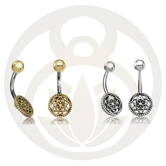 Bauchnabelpiercing Blume des Lebens Gold / Silber