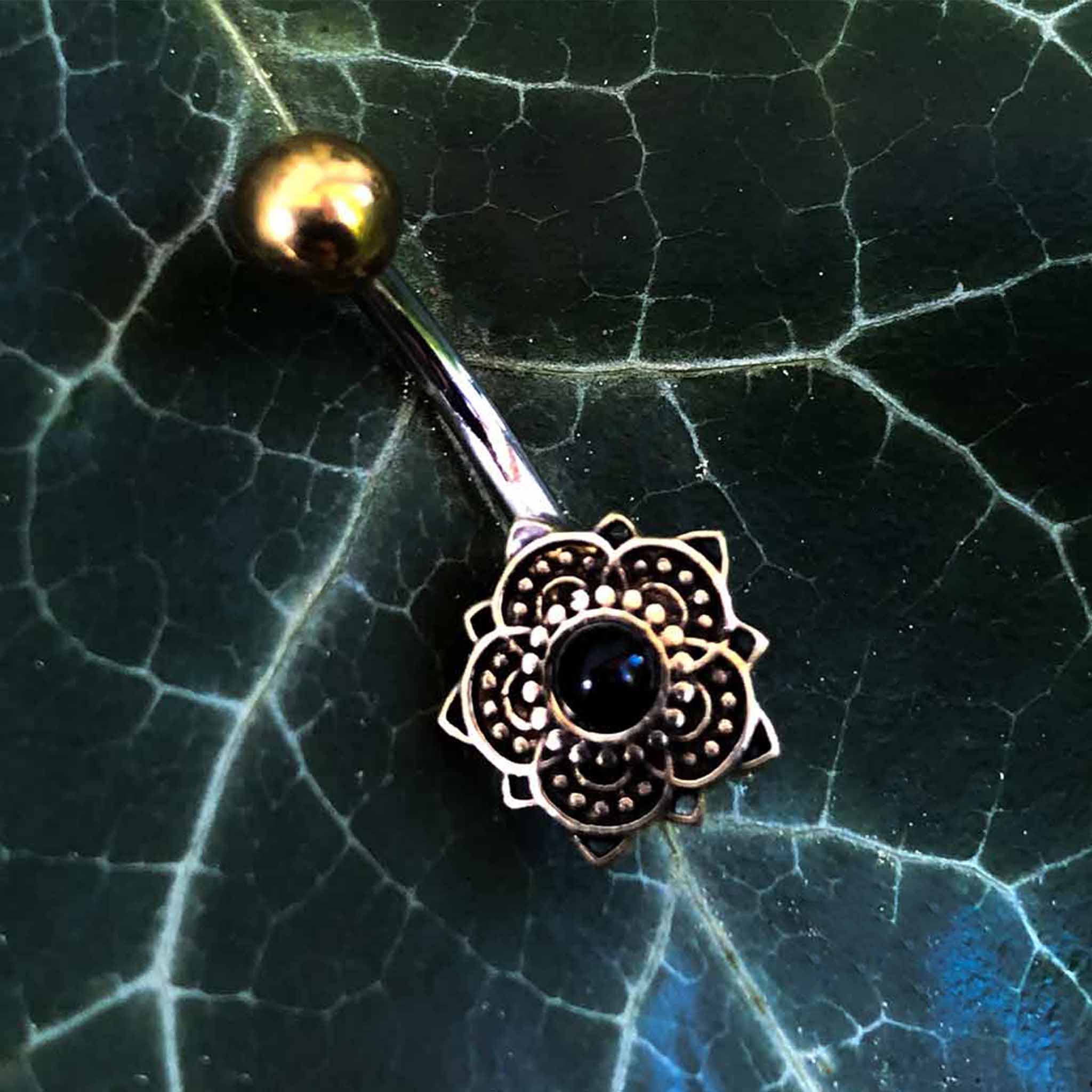 Belly Button Piercing Mandala Gold Healing Stone