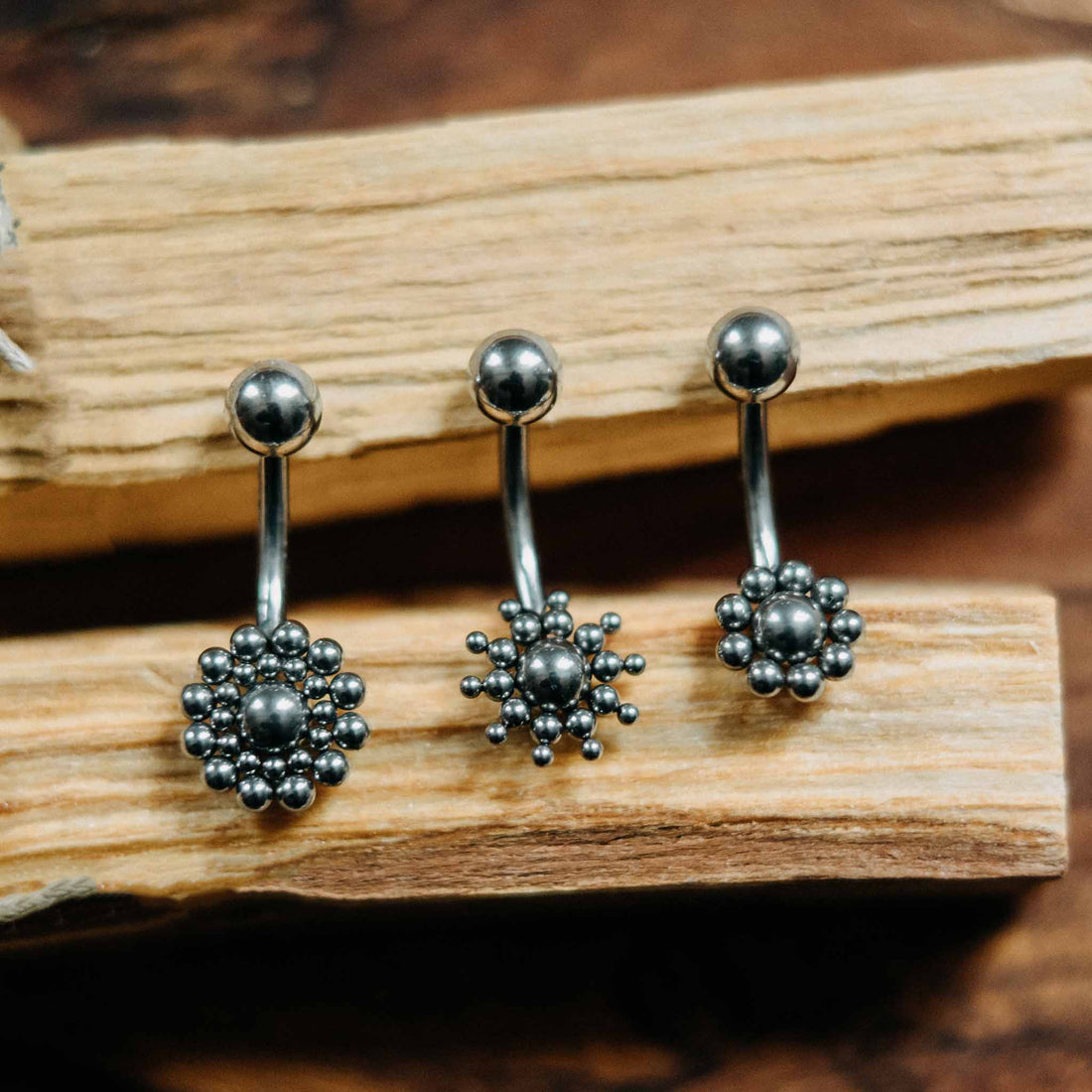 Belly button piercings silver mandalas