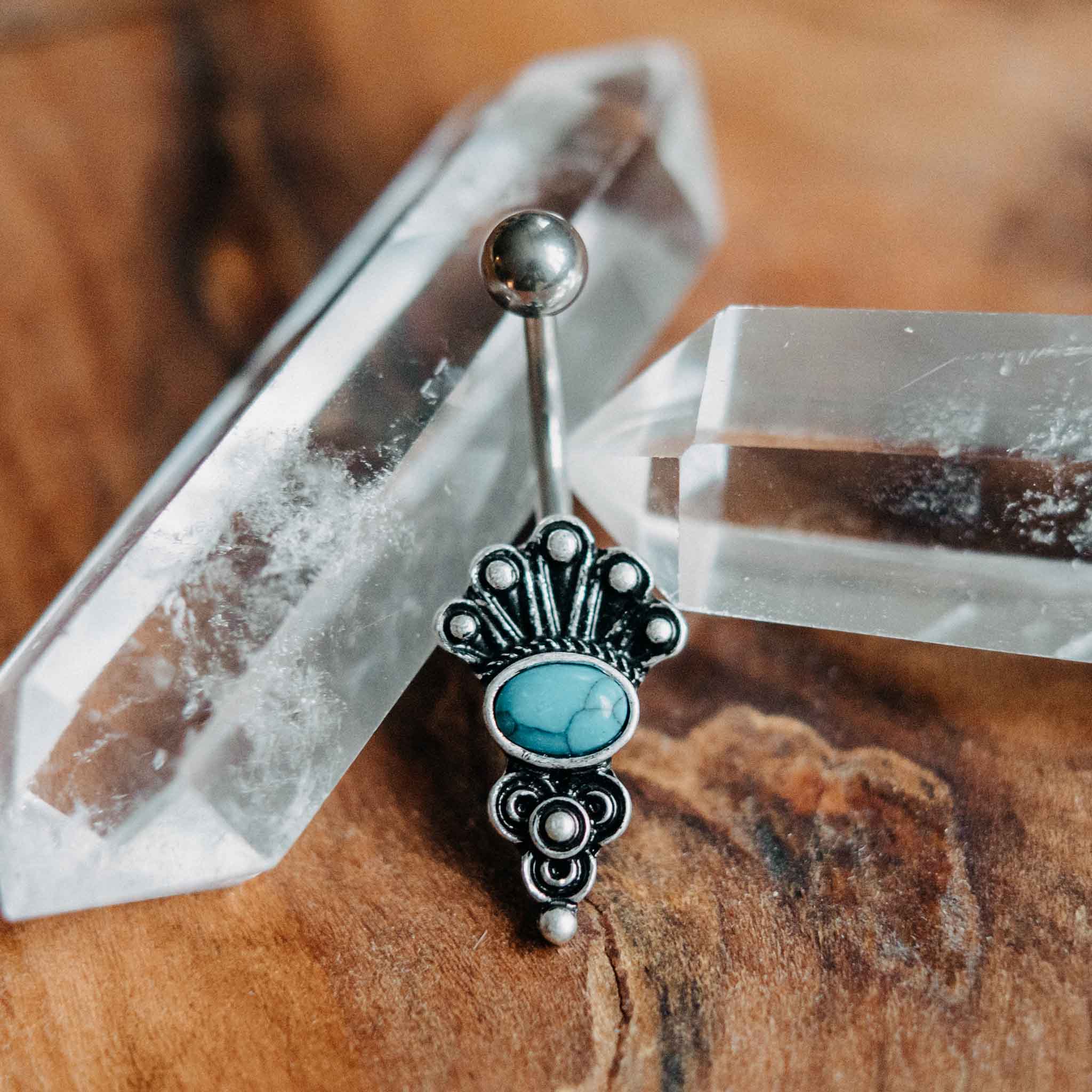 Belly button piercing Tyron silver turquoise