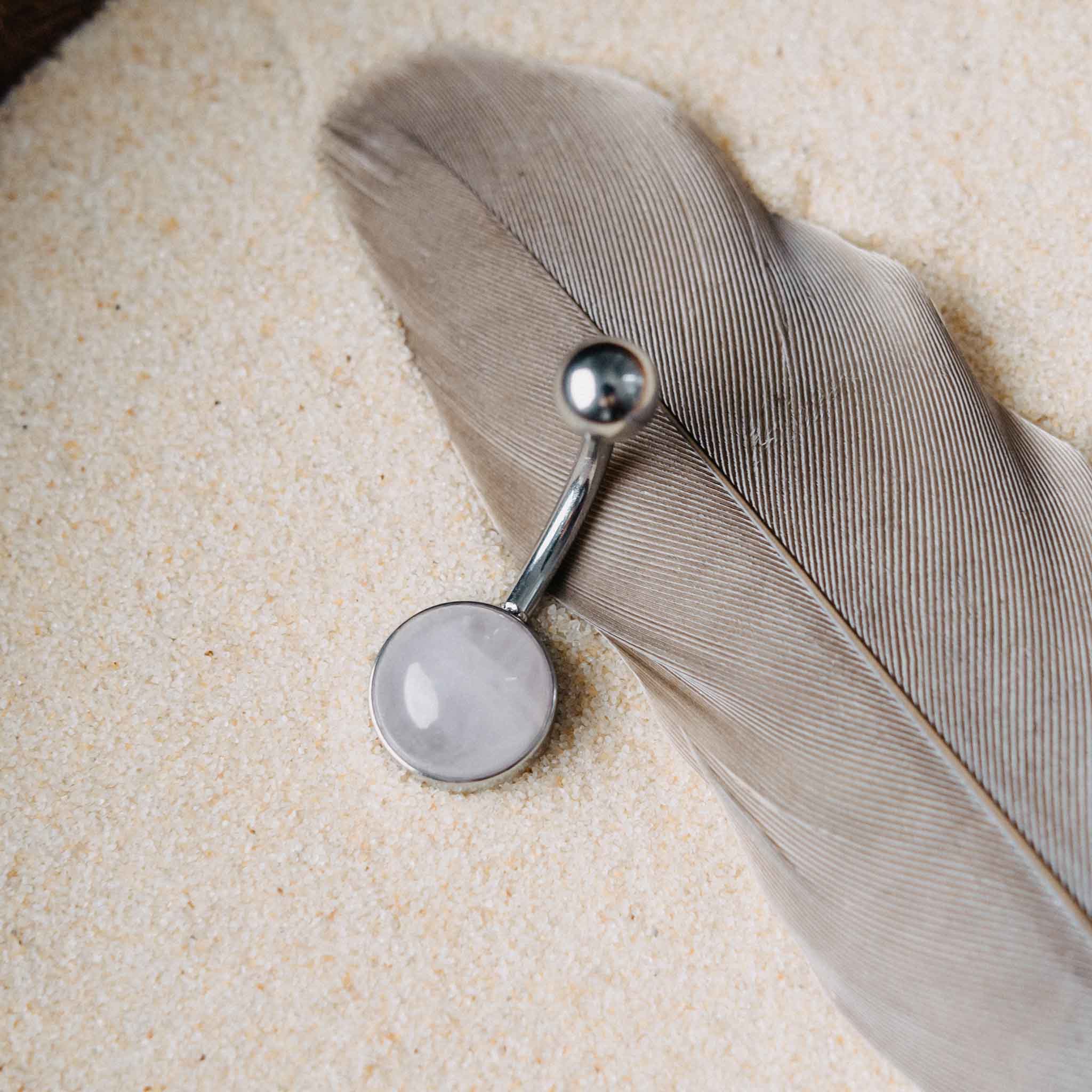 Belly button piercing Ira rose quartz silver