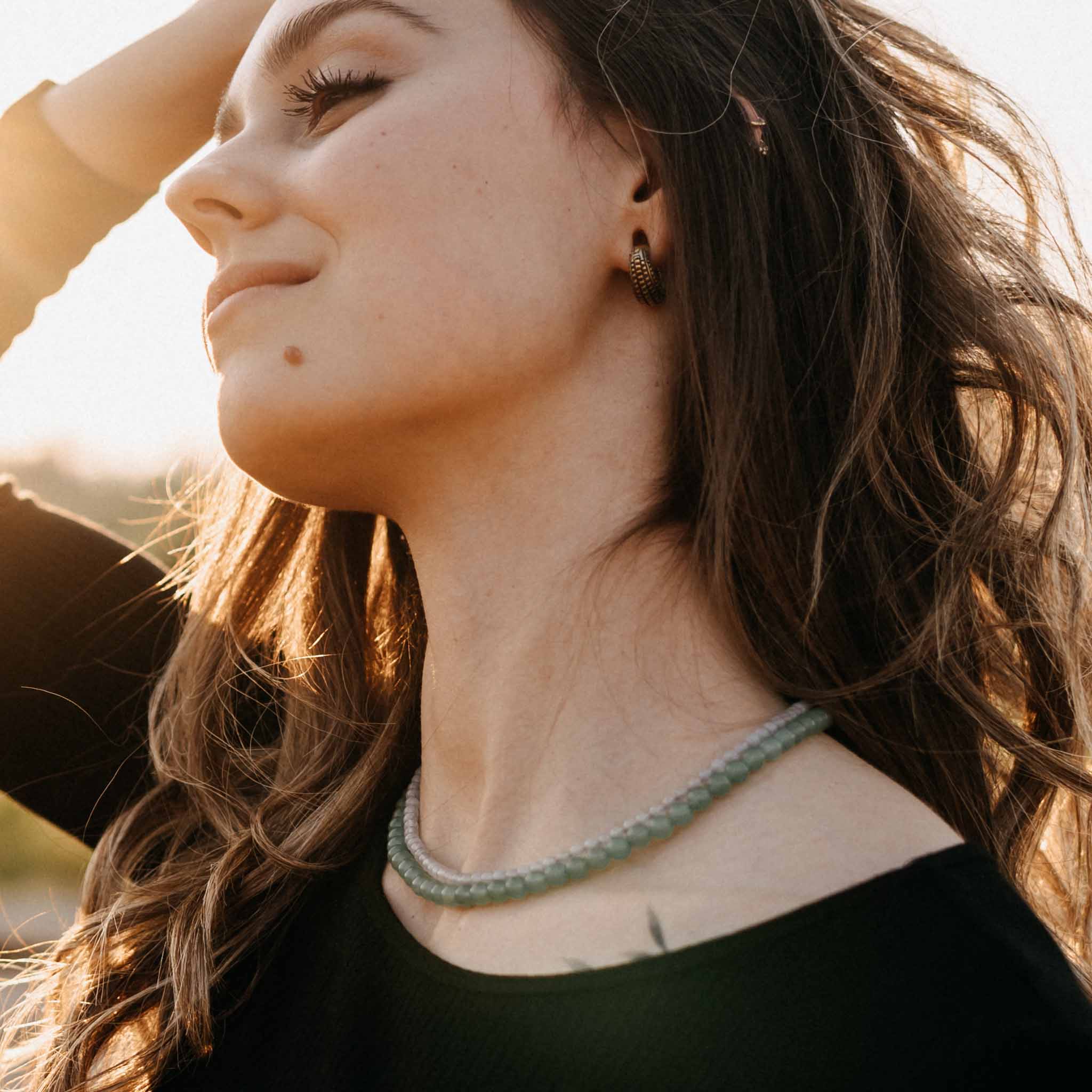 Necklace pearls green aventurine