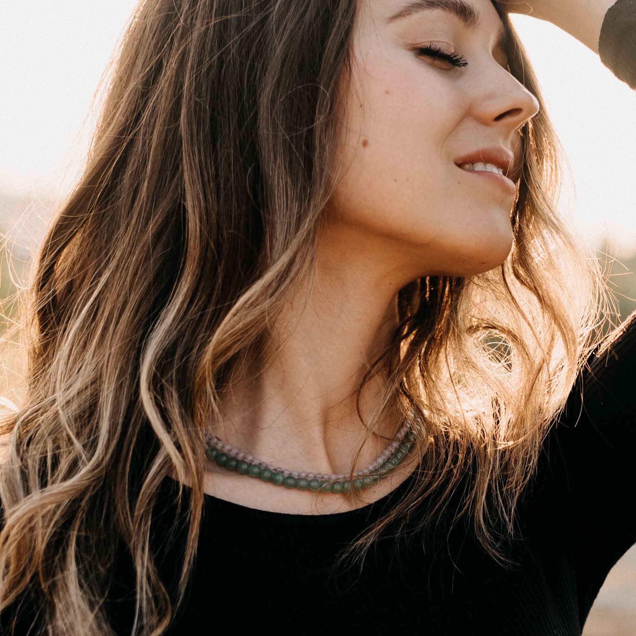 Necklace pearls green aventurine