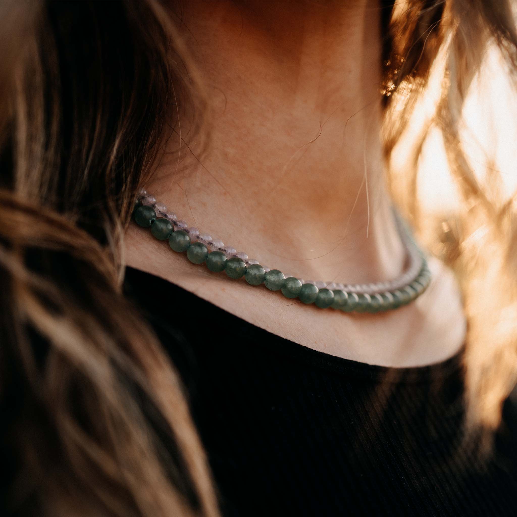 Necklace pearls green aventurine