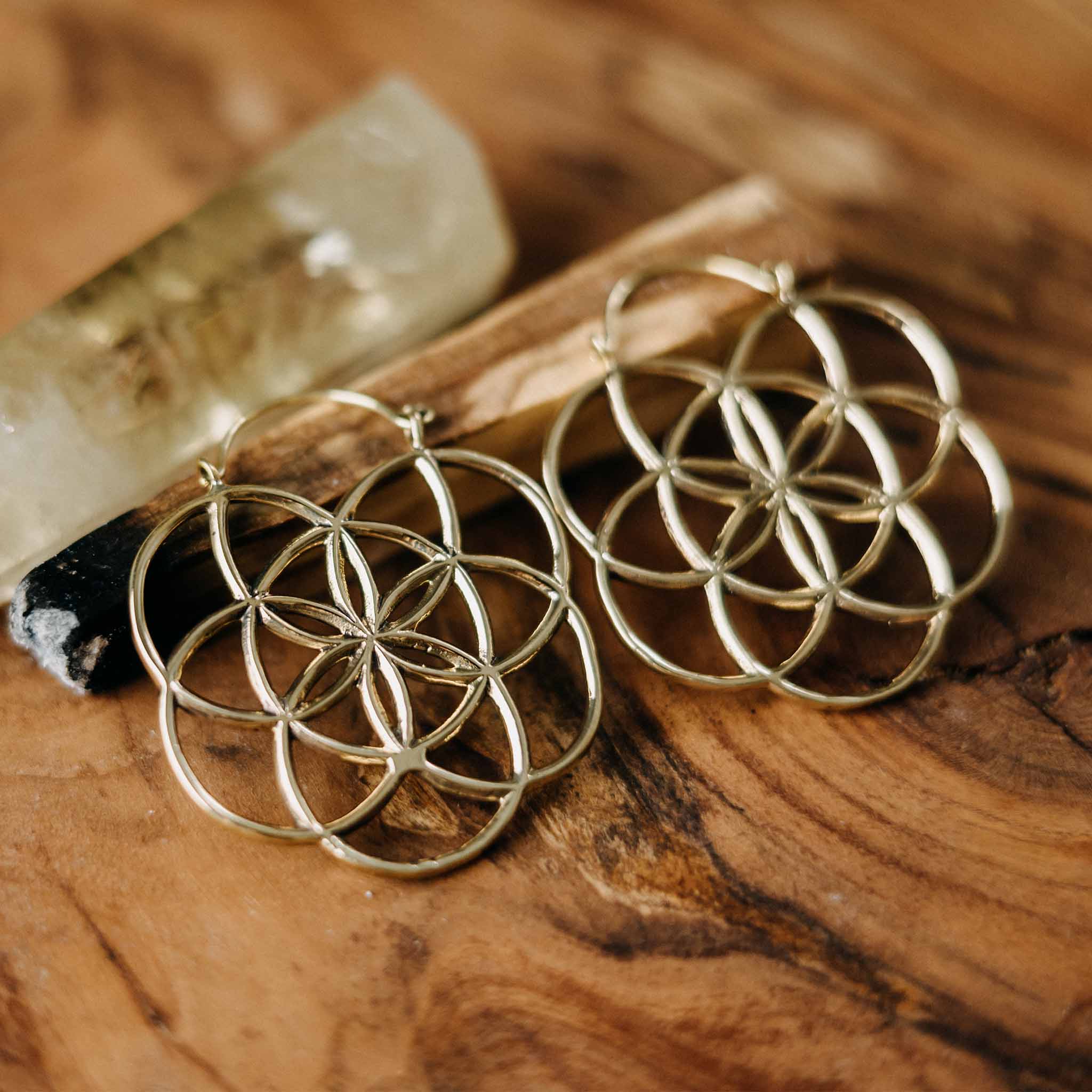 Ohrringe Blume des Lebens Gold Groß