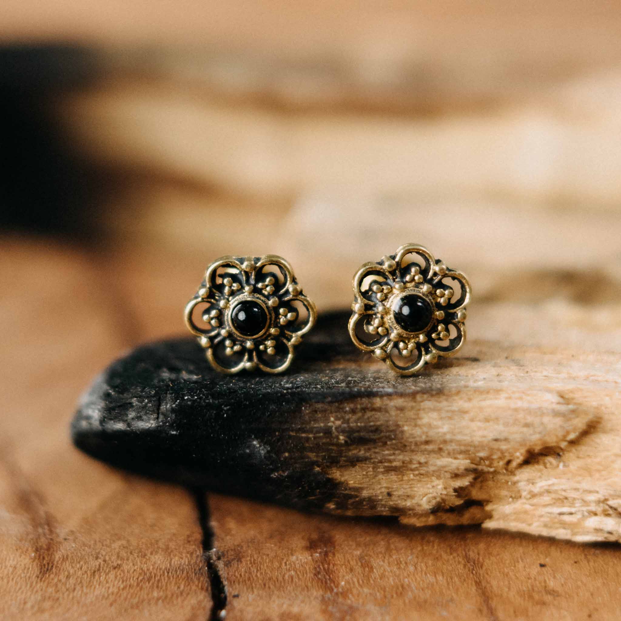 Parijat Gold Onyx Stud Earrings