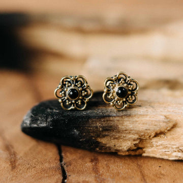 Parijat Gold Onyx Stud Earrings