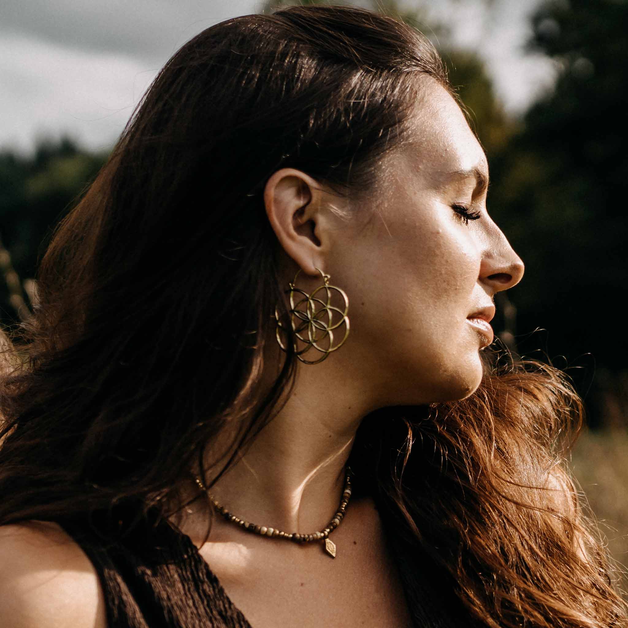 Ohrringe Blume des Lebens Gold Groß