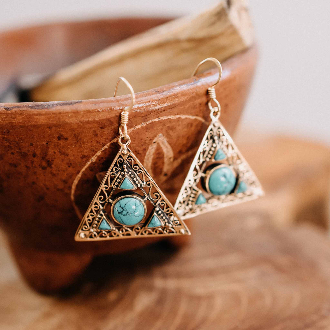 Ohrringe Triangle Gold Türkis