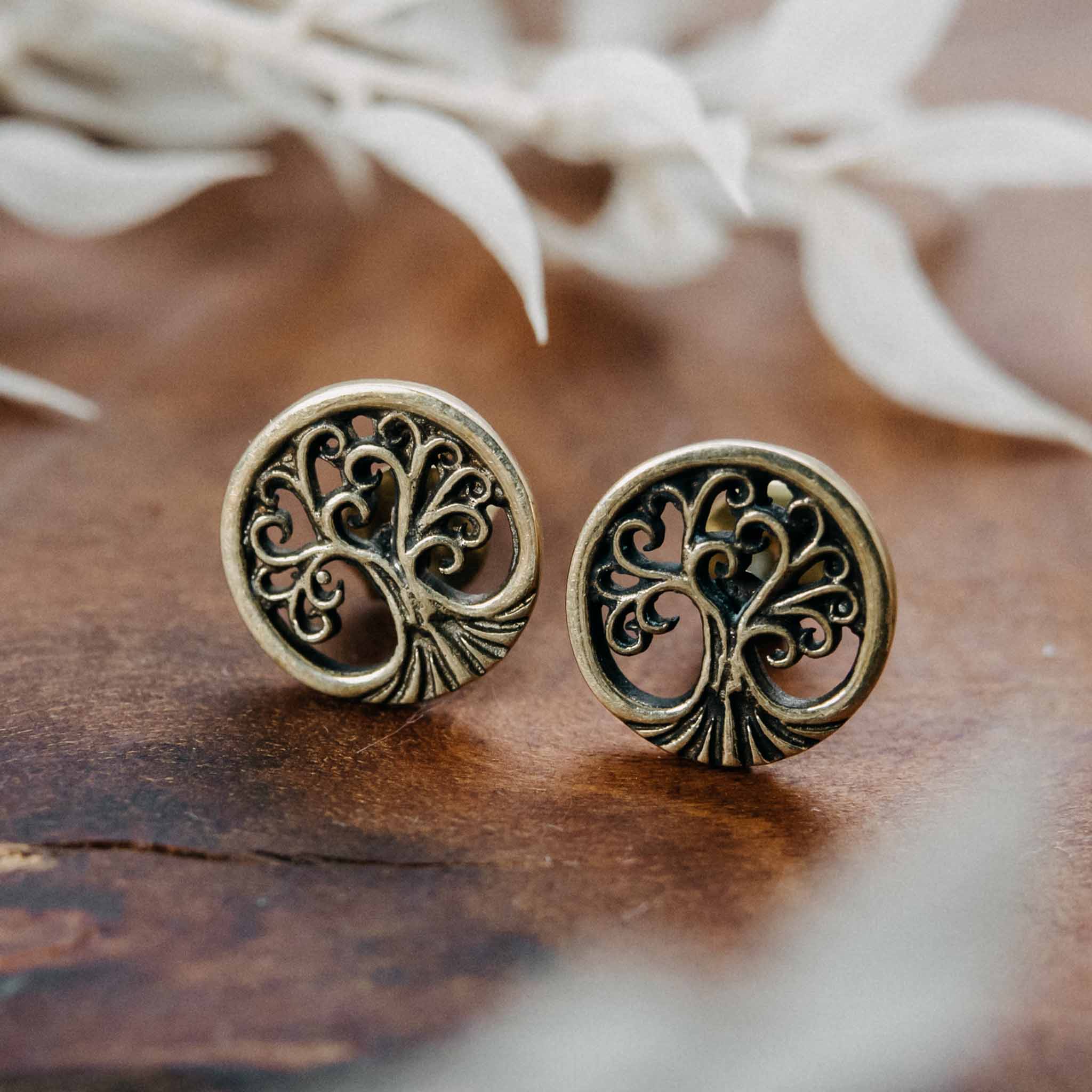 Tree of Life Gold Stud Earrings