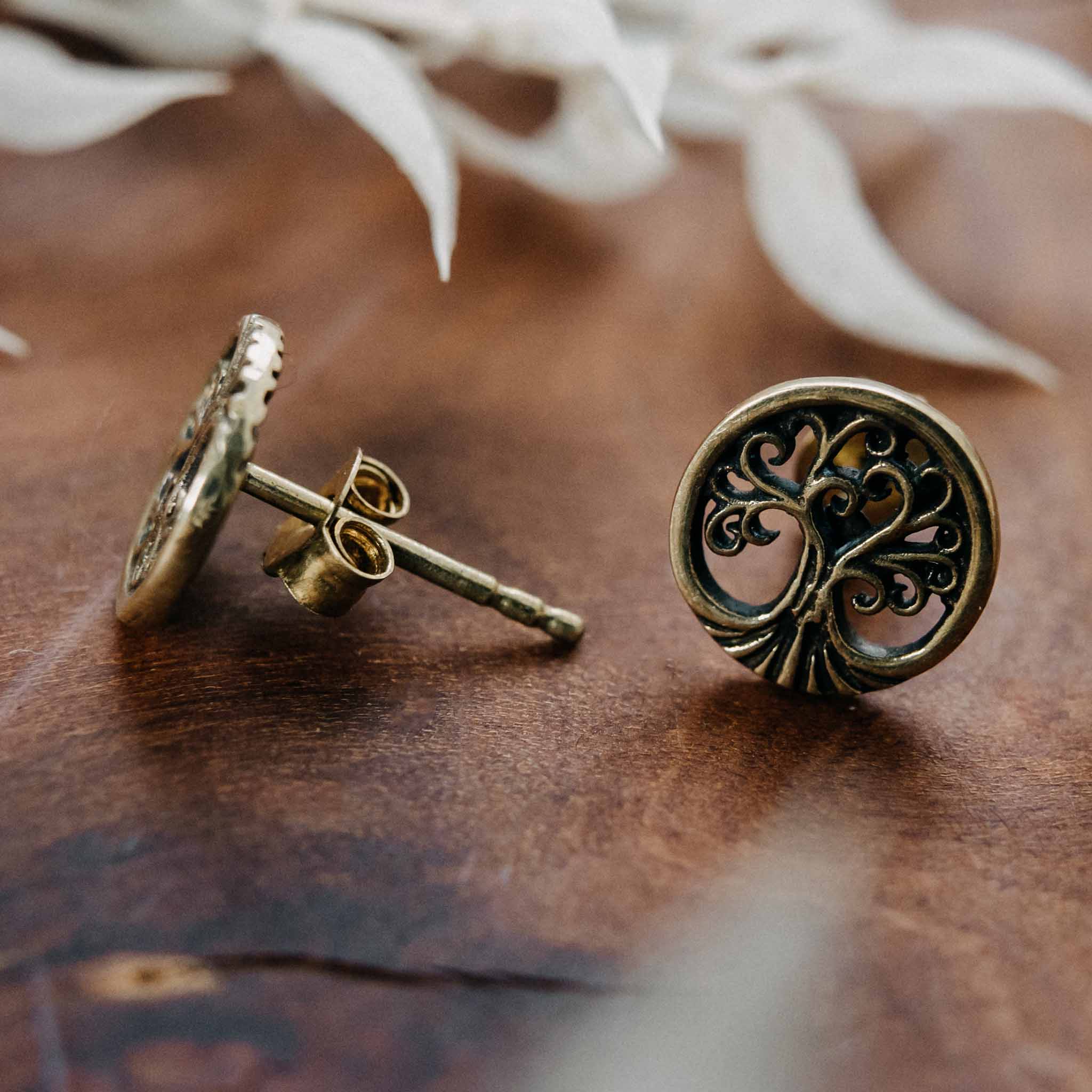 Tree of Life Gold Stud Earrings