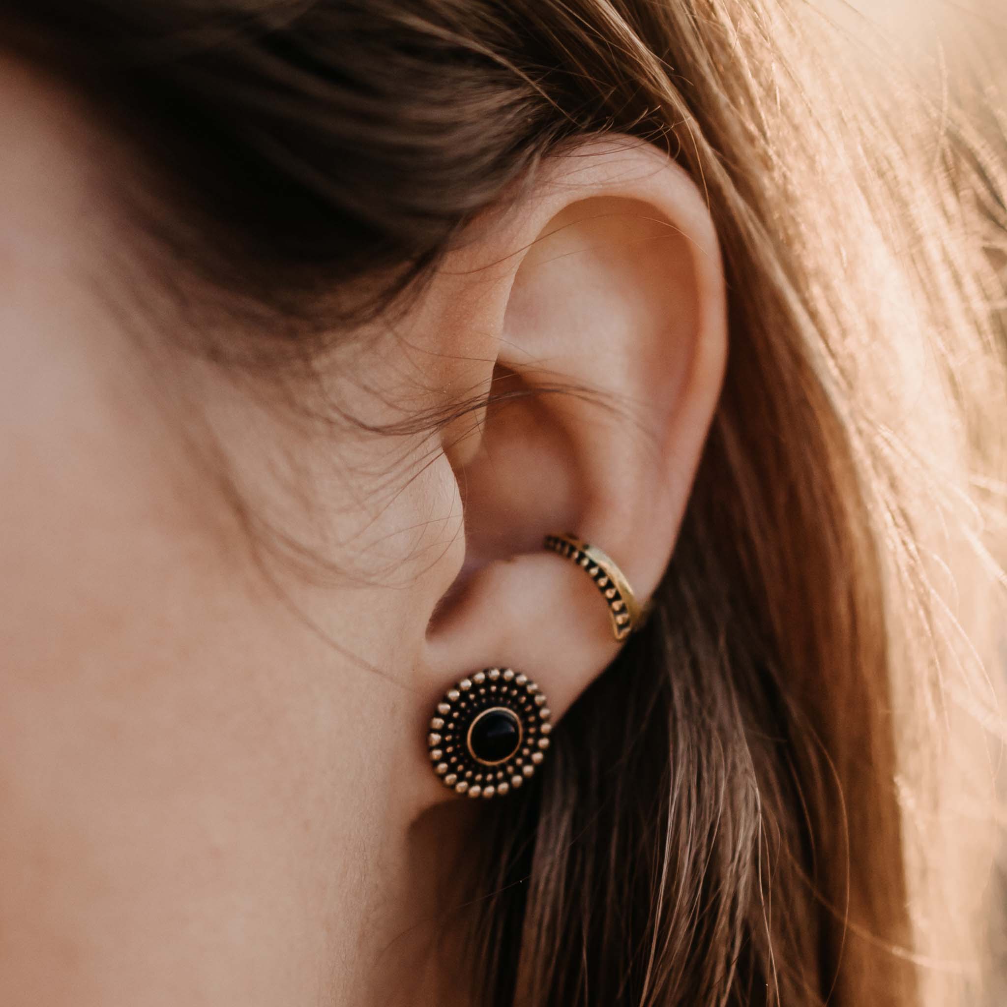 Kadek Gold Onyx Stud Earrings