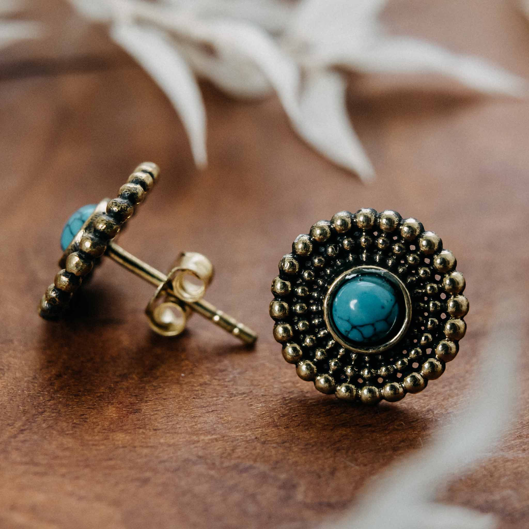 Stud Earrings Oriental Mandala Turquoise