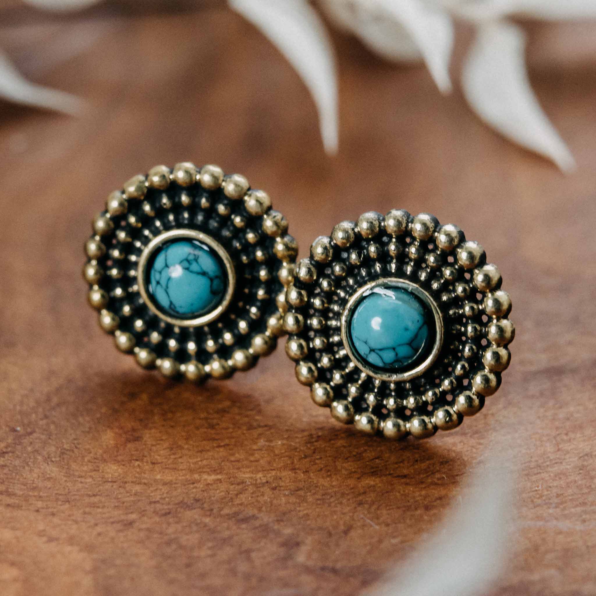 Stud Earrings Oriental Mandala Turquoise