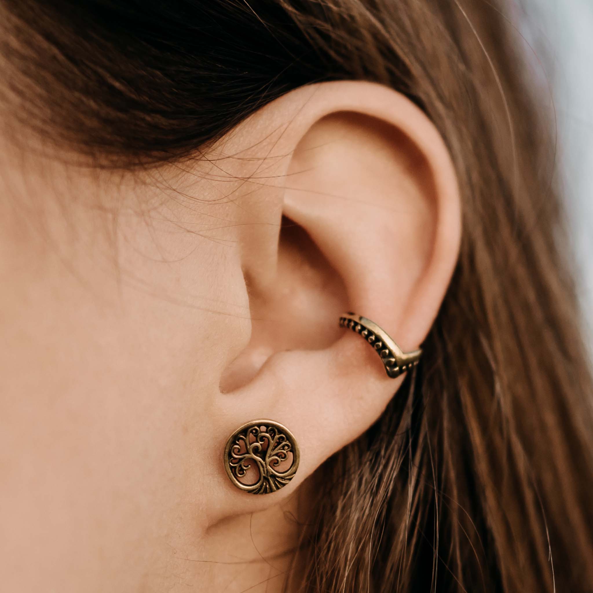 Tree of Life Gold Stud Earrings