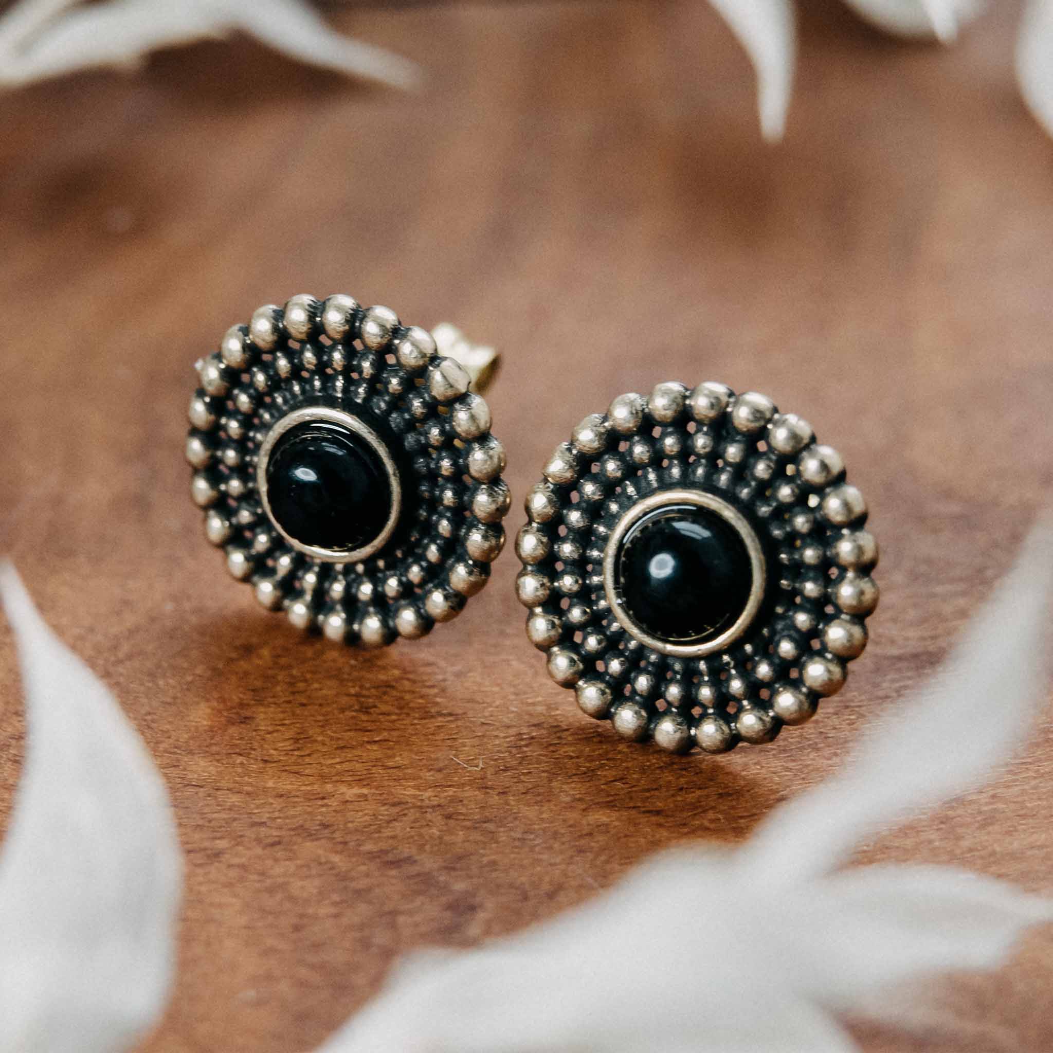 Kadek Gold Onyx Stud Earrings