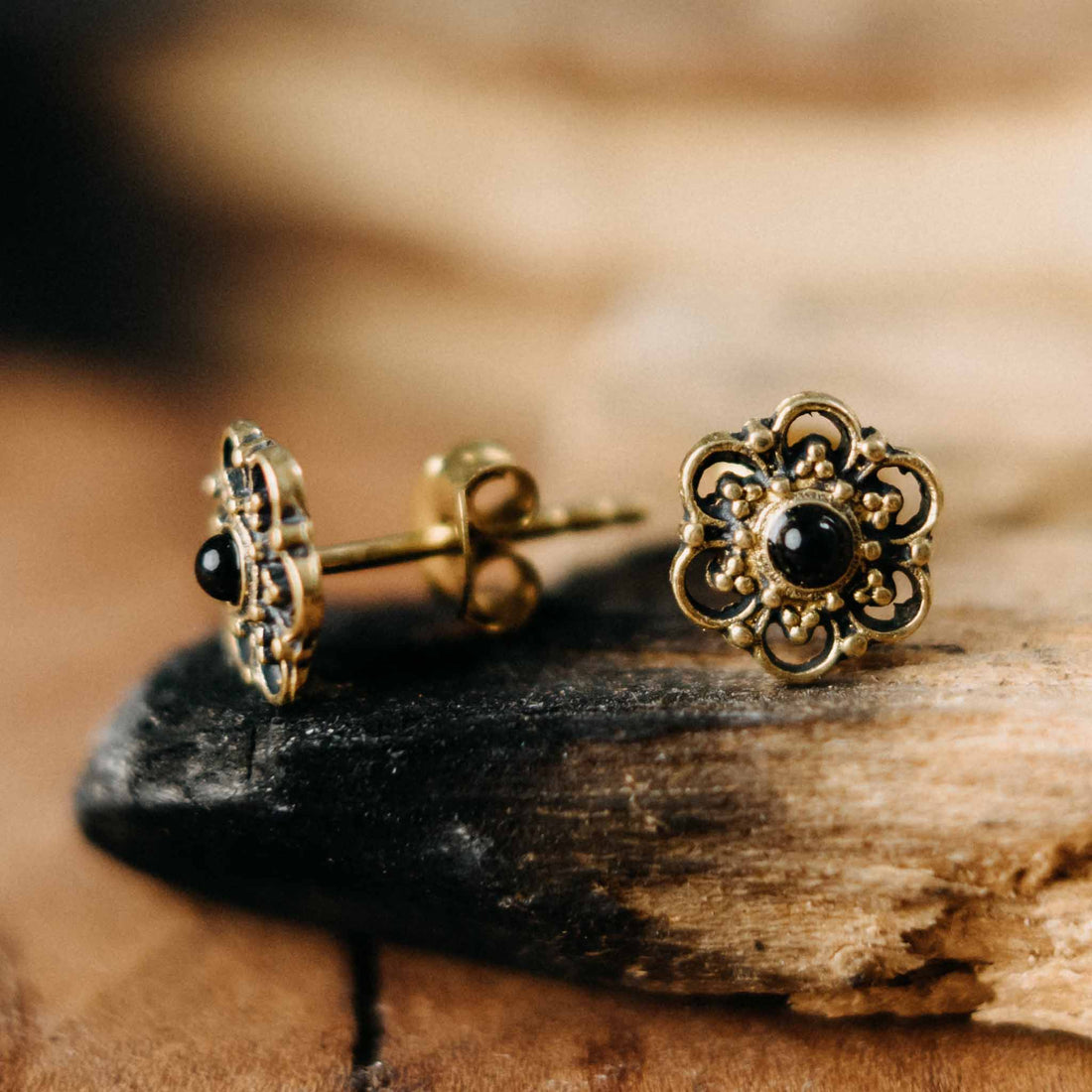 Parijat Gold Onyx Stud Earrings