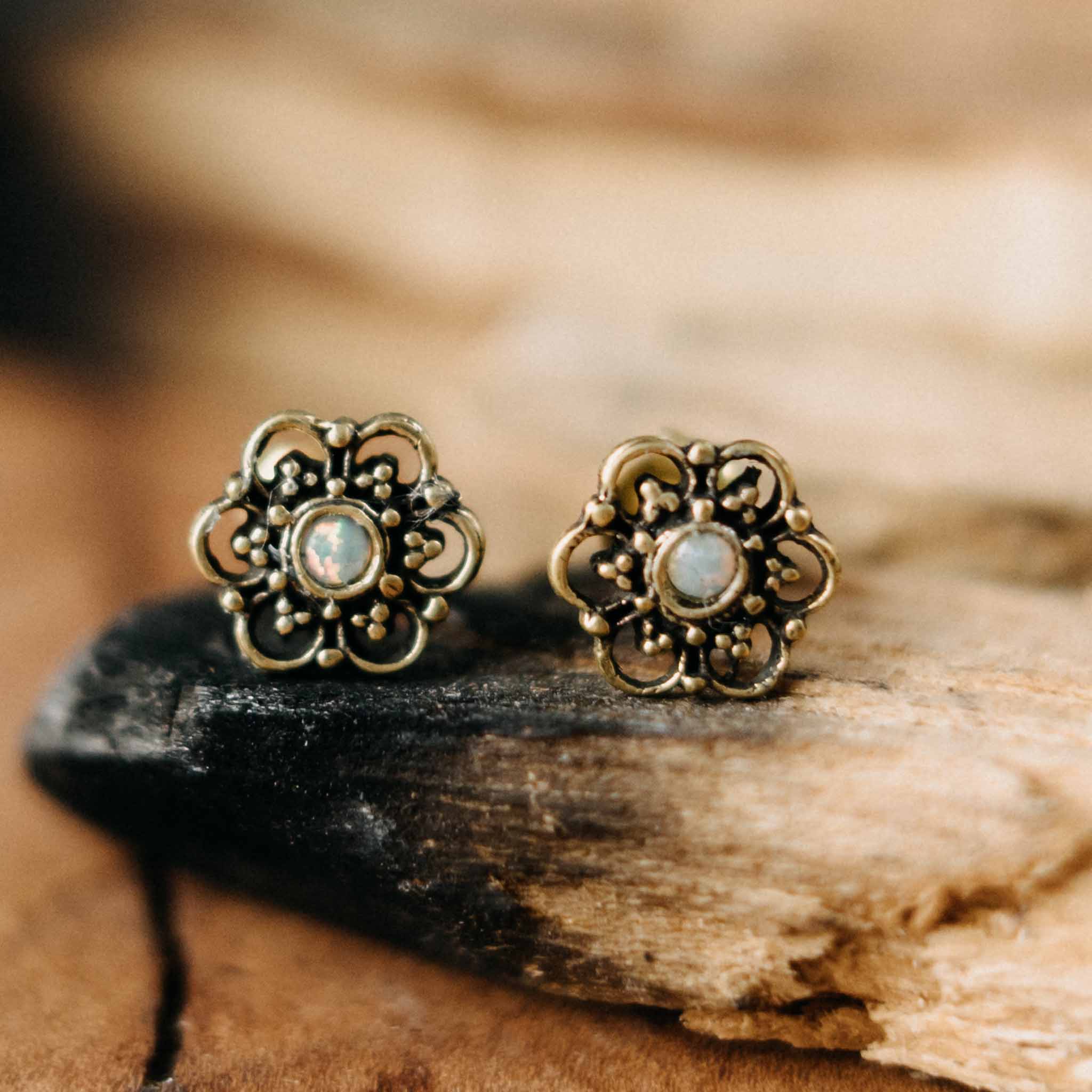 Parijat Gold Opal Stud Earrings