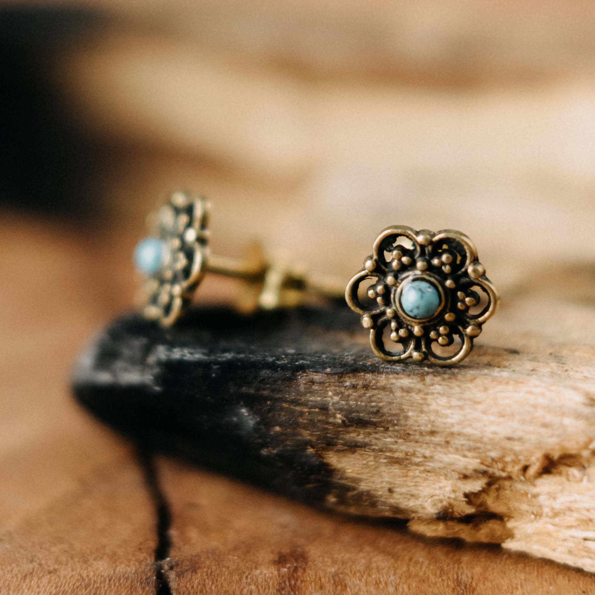 Parijat Gold Turquoise Stud Earrings