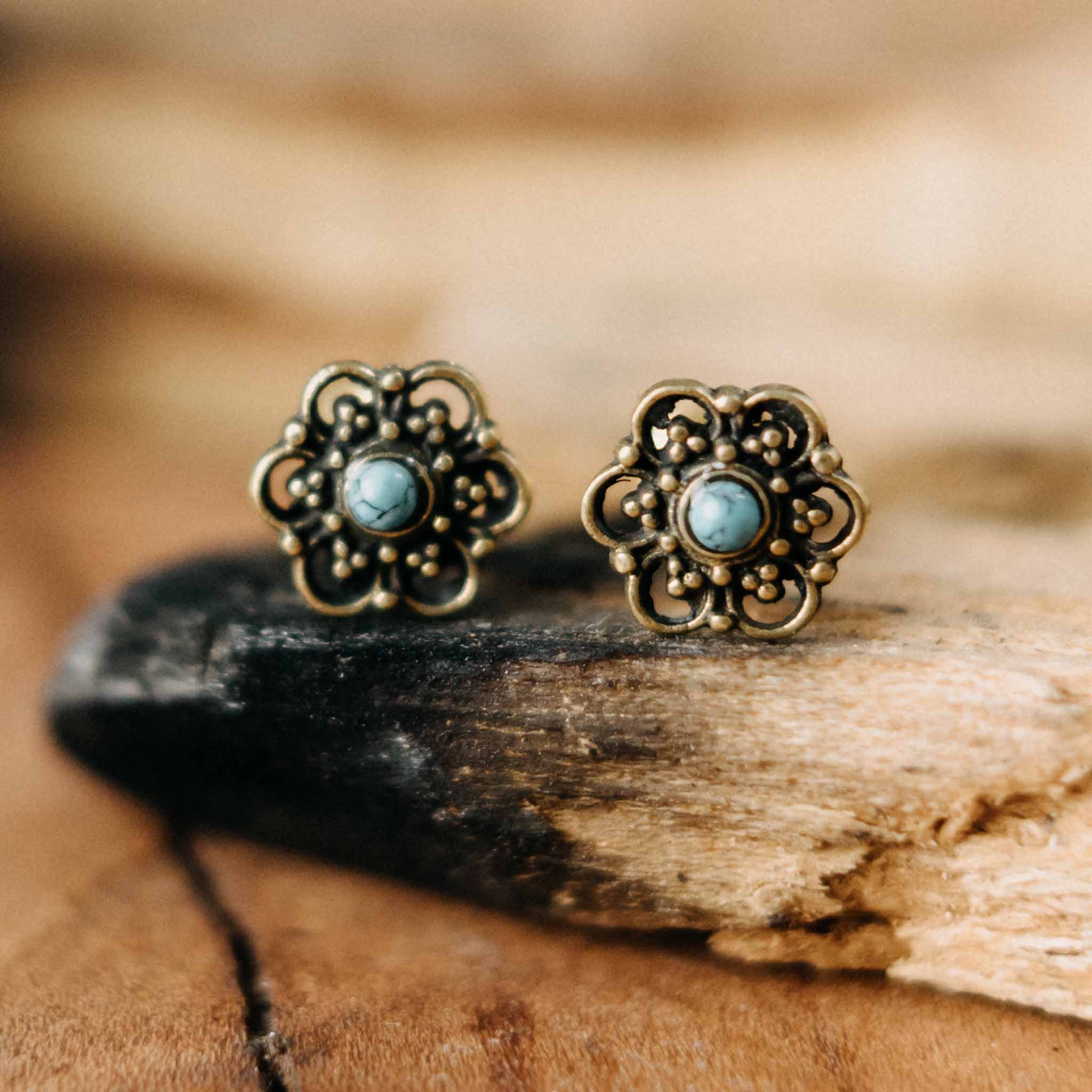 Parijat Gold Turquoise Stud Earrings