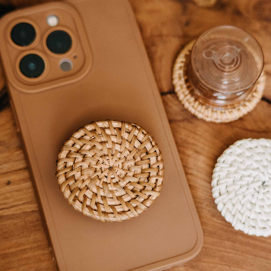 Popsocket Rattan braun/weiss