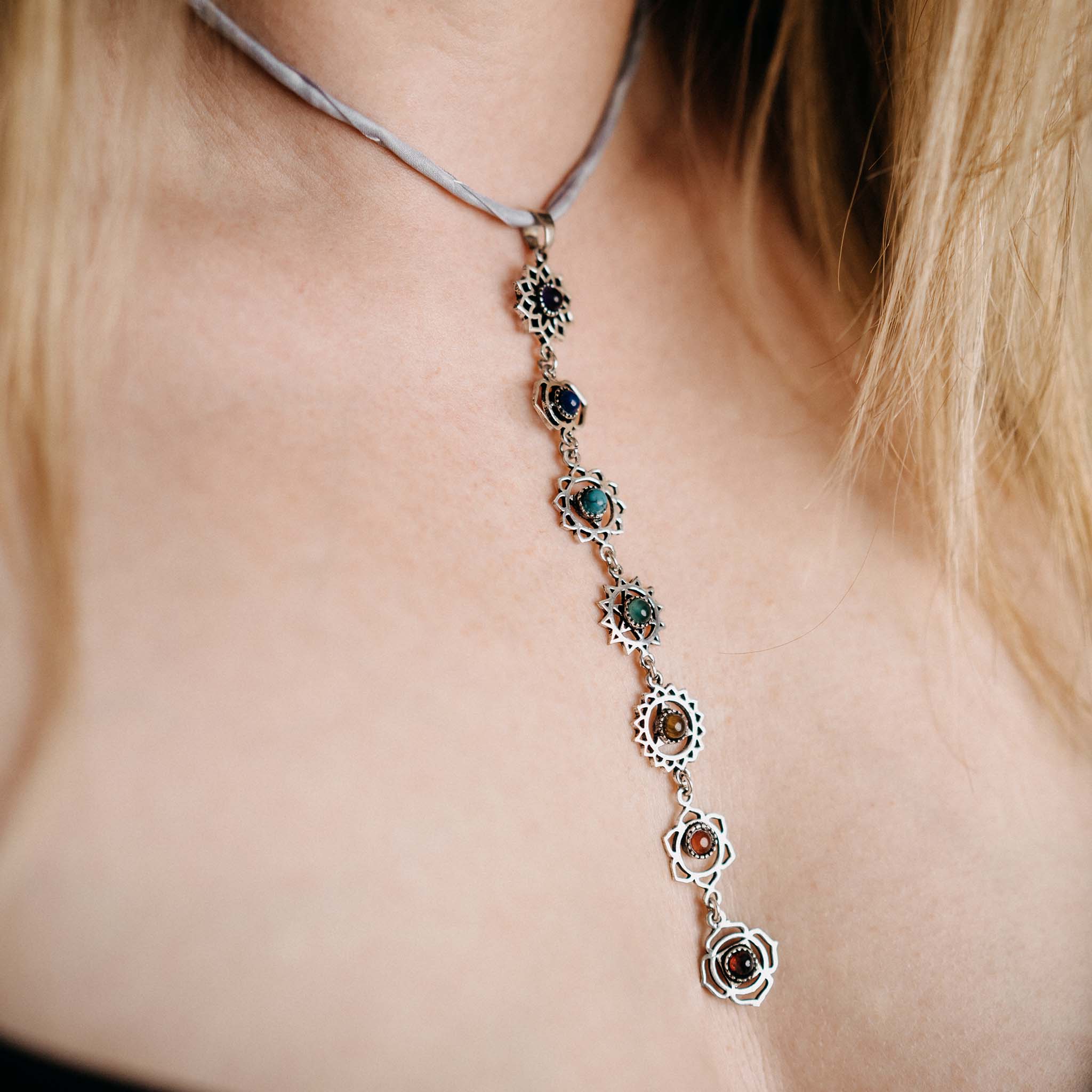 Chakra Stones Silver Pendant