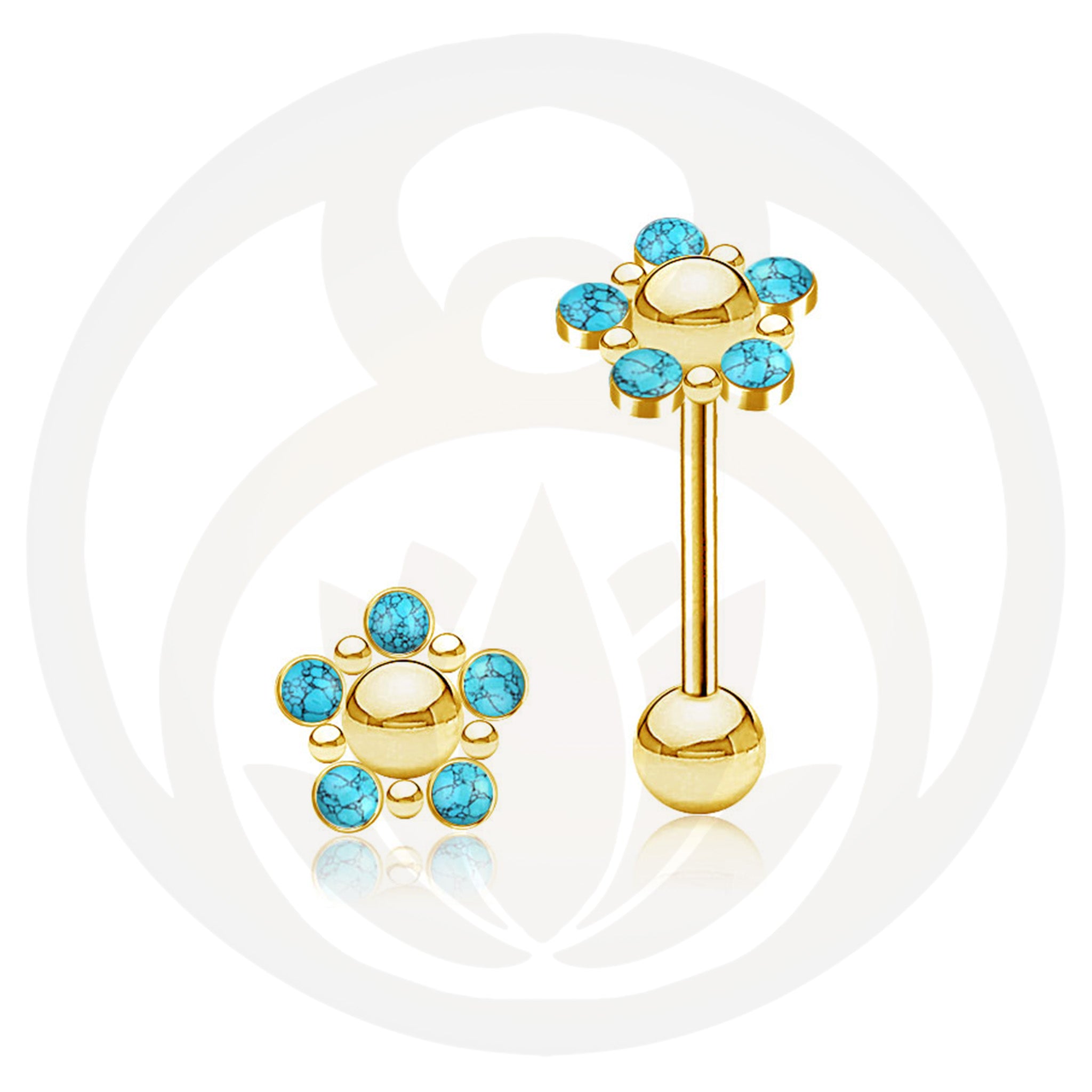Zungenpiercing Mandala Gold Türkis