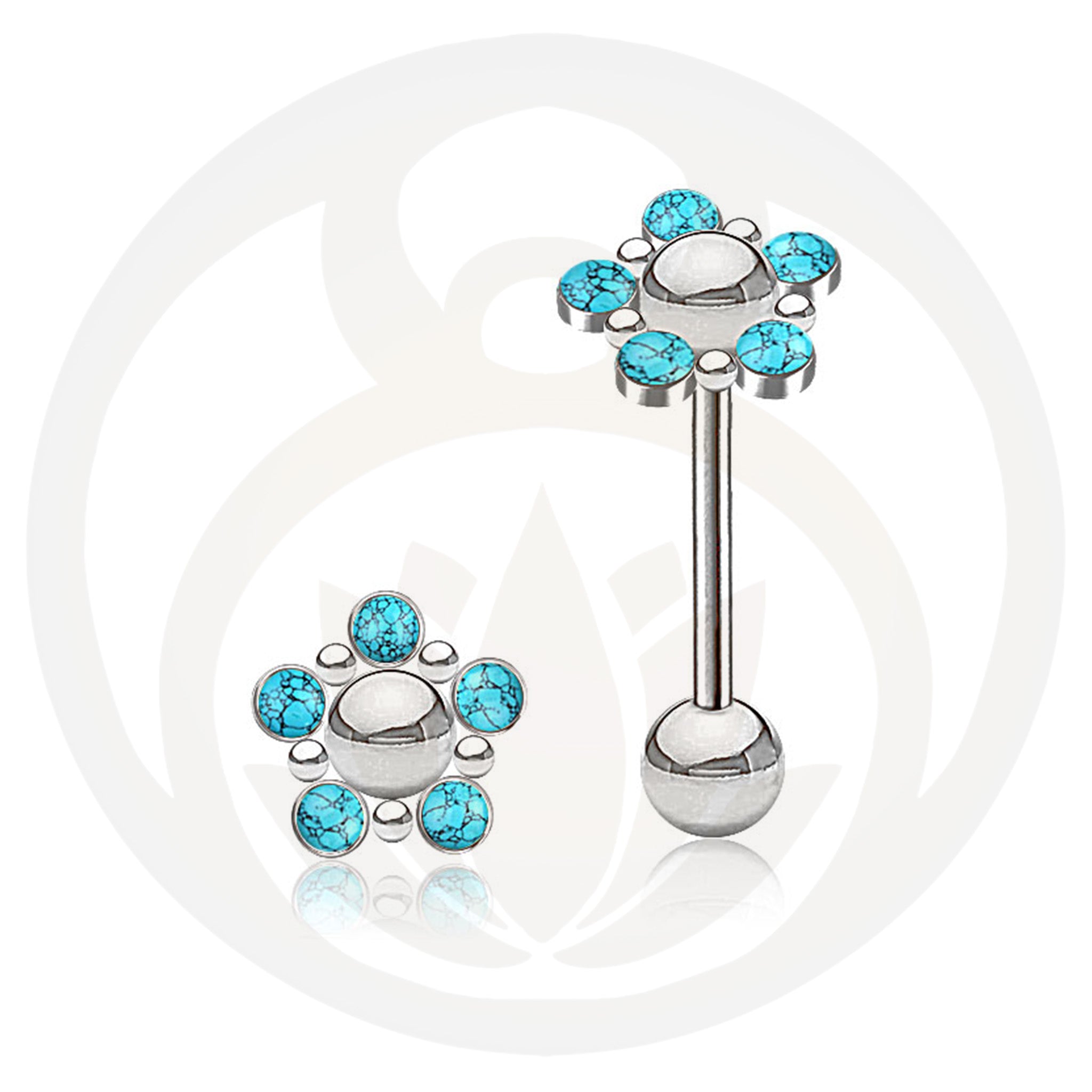 Tongue piercing Mandala silver turquoise