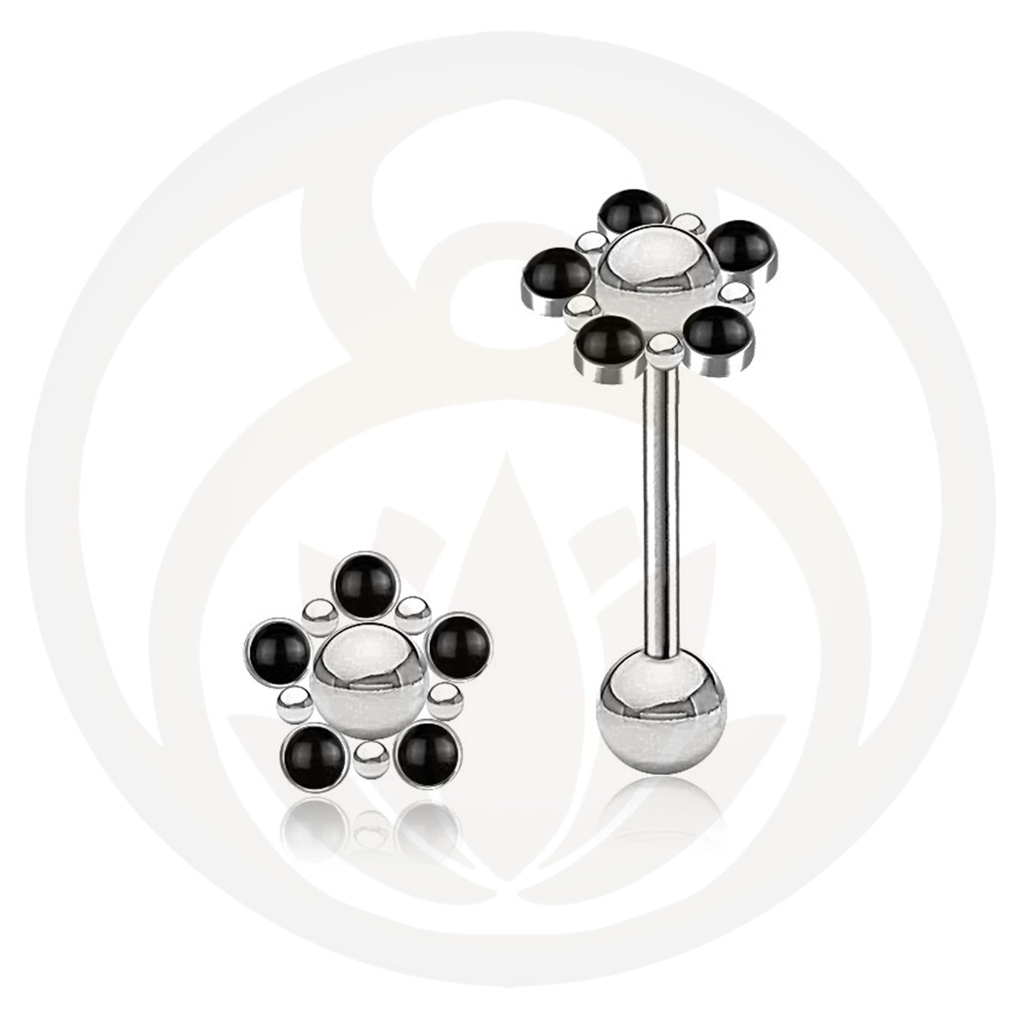 Tongue piercing Mandala Silver Onyx