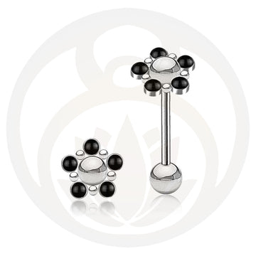Tongue piercing Mandala Silver Onyx
