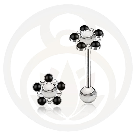 Zungenpiercing Mandala Silber Onyx