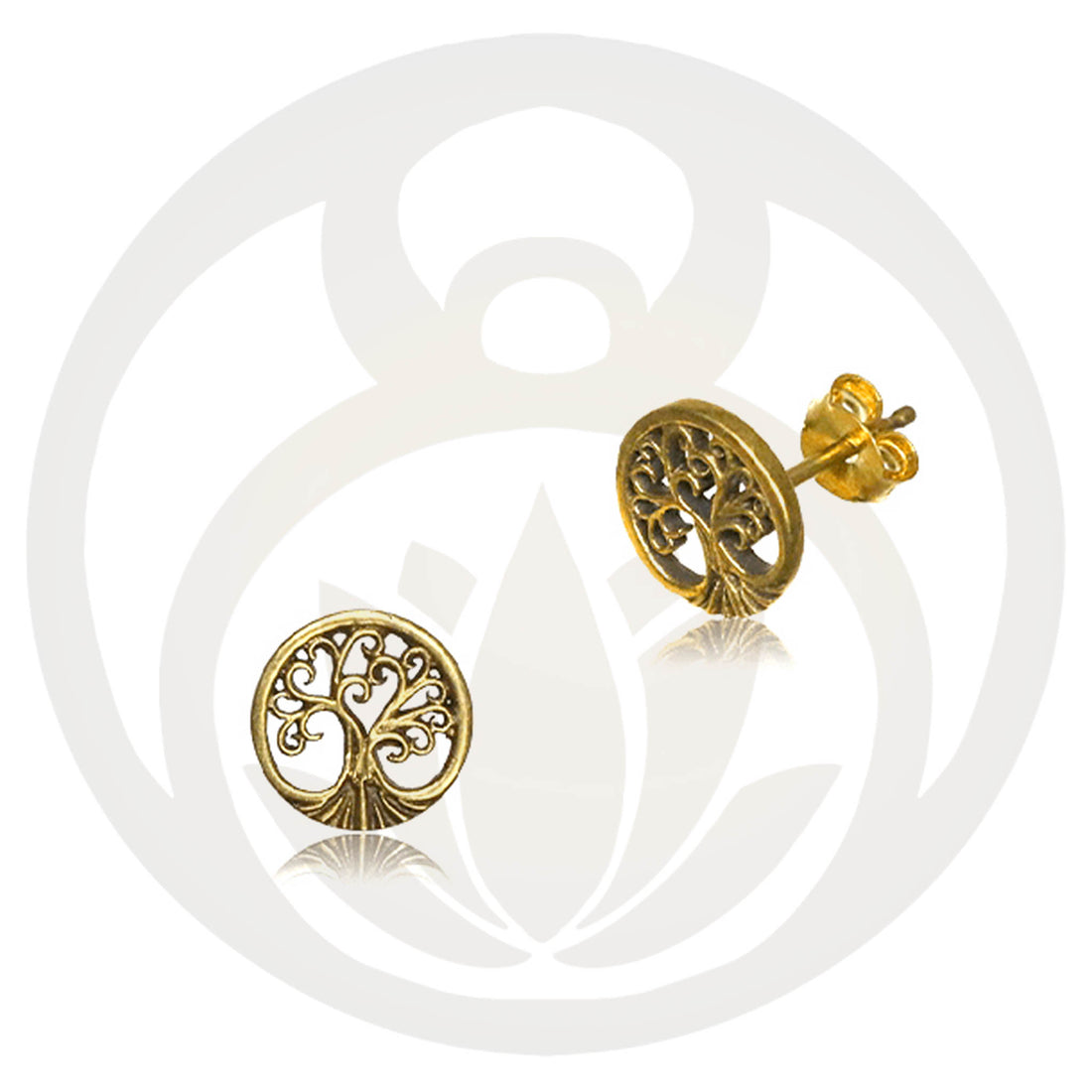 Tree of Life Gold Stud Earrings