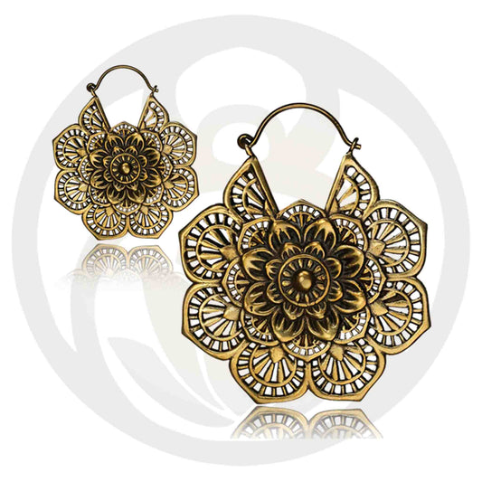 Earrings Mandala Flower Gold