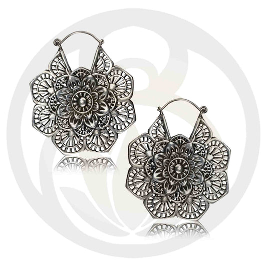 Earrings Mandala Flower Silver